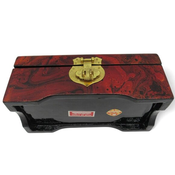 Vintage Oriental Lacquered Wooden JEWELRY BOX 3D Cork Pagoda with Birds - Picture 12 of 13